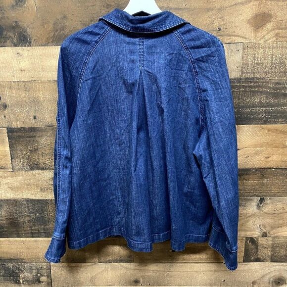 Chico's Womens Chambray Jacket Button Front Pockets Blue tencel - Picture 4 of 6